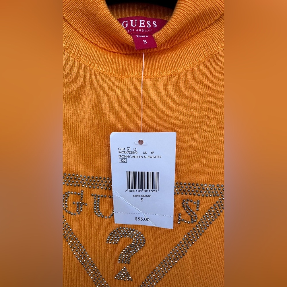 GUESS Rhinestone Logo Sleeveless Mock Neck Sweater – Size S – NWT - Picture 4 of 7